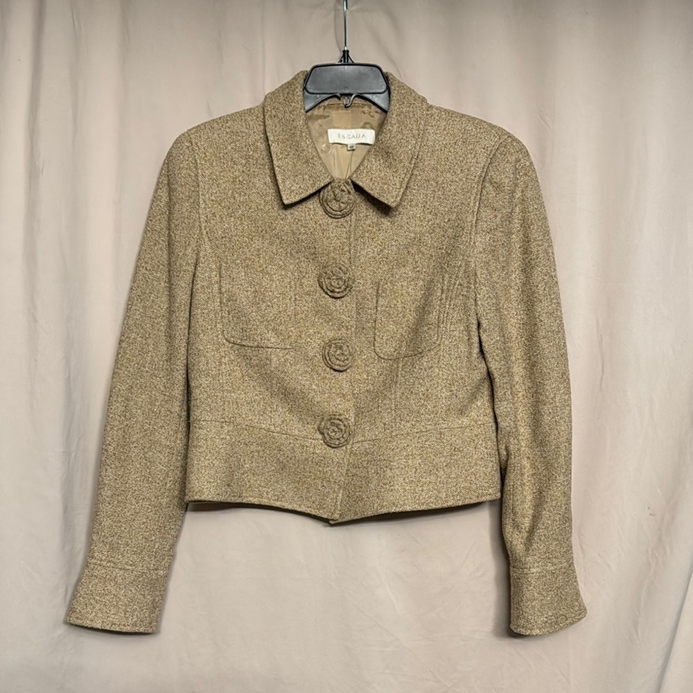 ESCADA Tweed Jacket, Size 42 US L, Color Tan/Brown